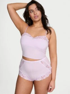 Victoria's Secret Modal Soft & Lace Trim Straight-Neck Cami Set -Underwear Promotional Store 1123702414EV OM F