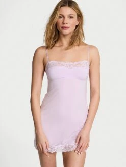 Victoria's Secret Modal Soft & Lace Trim Straight-Neck Slip Dress -Underwear Promotional Store 1124563814EV OM F