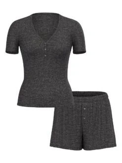 Victoria's Secret Ribbed Modal Short-Sleeve Henley & Boxer Shorts Set -Underwear Promotional Store 112505141NG2 OF F DGA