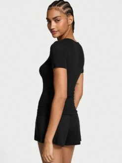 Victoria's Secret Ribbed Modal Short-Sleeve Henley & Boxer Shorts Set -Underwear Promotional Store 1125051454A2 OM B