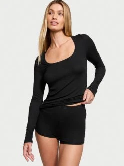Victoria's Secret Ribbed Modal Scoop Long-Sleeve Shortie Set -Underwear Promotional Store 1125051754A2 OM F