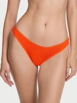 Cotton Pointelle Lace-Waist Thong