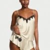 Victoria's Secret Satin Rose Lace-Trim Cami & Flutter Short Set