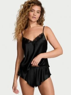 Victoria's Secret Satin Rose Lace-Trim Cami & Flutter Short Set 13 Victoria's Secret Satin Rose Lace-Trim Cami & Flutter Short Set -Underwear Promotional Store 1125323154A2 OM F