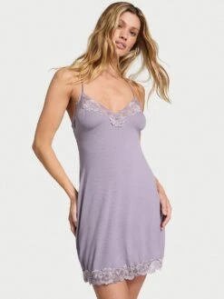 Victoria's Secret Ribbed Modal & Lace Cross-Back Slip Dress
