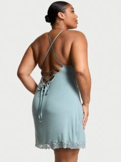 Victoria's Secret Ribbed Modal & Lace Cross-Back Slip Dress -Underwear Promotional Store 1125442302M9 OM B