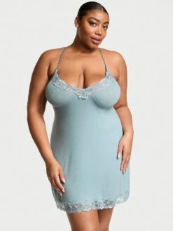 Victoria's Secret Ribbed Modal & Lace Cross-Back Slip Dress -Underwear Promotional Store 1125442302M9 OM F