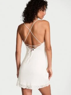 Victoria's Secret Ribbed Modal & Lace Cross-Back Slip Dress -Underwear Promotional Store 1125442334Y5 OM B