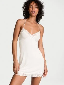 Victoria's Secret Ribbed Modal & Lace Cross-Back Slip Dress -Underwear Promotional Store 1125442334Y5 OM F