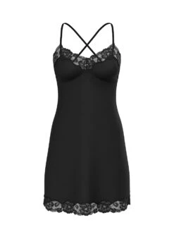 Victoria's Secret Ribbed Modal & Lace Cross-Back Slip Dress -Underwear Promotional Store 1125442354A2 OF F DGA