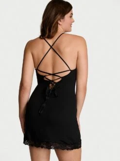 Victoria's Secret Ribbed Modal & Lace Cross-Back Slip Dress -Underwear Promotional Store 1125442354A2 OM B