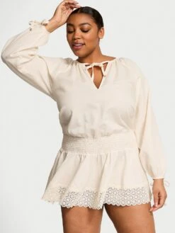 Beachwear Linen Lace-Trim Dress -Underwear Promotional Store 1126226835Y1 OM F