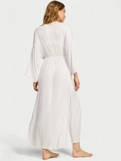 Victoria's Secret Ribbed Modal Lace-Trim Long Robe -Underwear Promotional Store 1126264434Y5 OM B