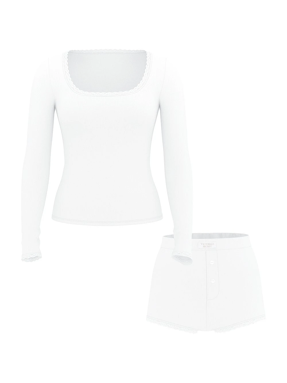 Victoria's Secret Pointelle Modal Long-Sleeve Scoop Top & Shortie Set 4 Victoria's Secret Pointelle Modal Long-Sleeve Scoop Top & Shortie Set - Image 4