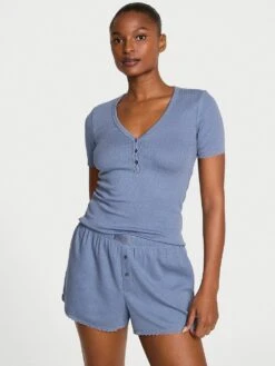 Victoria's Secret Pointelle Modal Henley Tee & Boxer Short Set