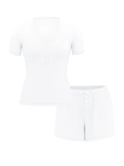 Victoria's Secret Pointelle Modal Henley Tee & Boxer Short Set -Underwear Promotional Store 1126274295D1 OF F