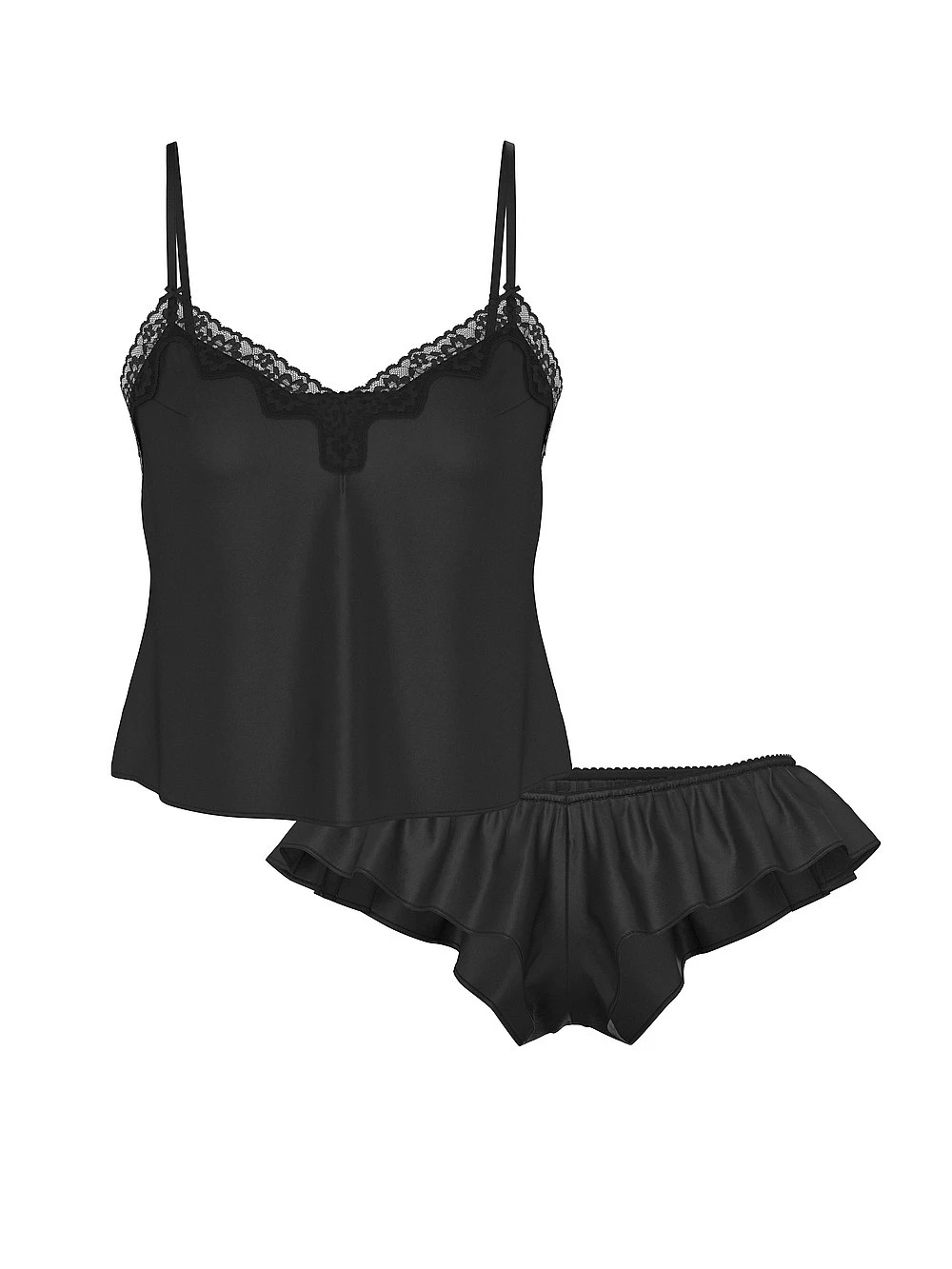 Victoria's Secret Tease Satin Lace-Trim Cami & Flutter Shorts Set 2 Victoria's Secret Tease Satin Lace-Trim Cami & Flutter Shorts Set - Image 2