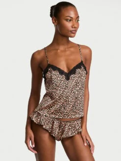 Victoria's Secret Tease Satin Lace-Trim Cami & Flutter Shorts Set 16 Victoria's Secret Tease Satin Lace-Trim Cami & Flutter Shorts Set -Underwear Promotional Store 112650577BHK OM F