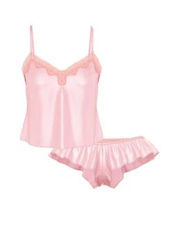 Victoria's Secret Tease Satin Lace-Trim Cami & Flutter Shorts Set 23 Victoria's Secret Tease Satin Lace-Trim Cami & Flutter Shorts Set -Underwear Promotional Store 112650577BKC OF F
