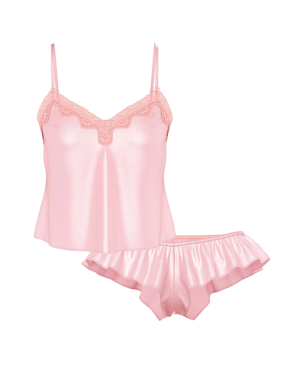 Victoria's Secret Tease Satin Lace-Trim Cami & Flutter Shorts Set 12 Victoria's Secret Tease Satin Lace-Trim Cami & Flutter Shorts Set - Image 12
