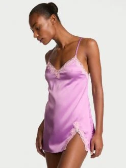 Victoria's Secret Tease Satin Lace-Trim Mini Slip -Underwear Promotional Store 112650597BKB OM F
