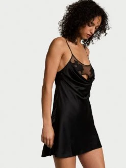 Victoria's Secret Sheer Rose Satin Draped Mini Slip