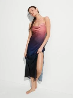 Beachwear Sunset Ombré Satin Vacation Maxi Dress