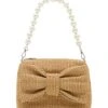 Betsey Johnson Bow Top-Zip Straw Bag