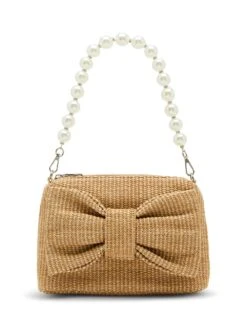 Betsey Johnson Bow Top-Zip Straw Bag